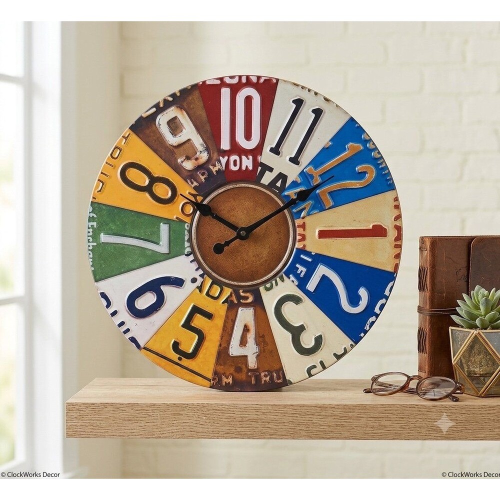 Vintage License Plate Wall Clock Rustic Industrial Man Cave Garage Decor
